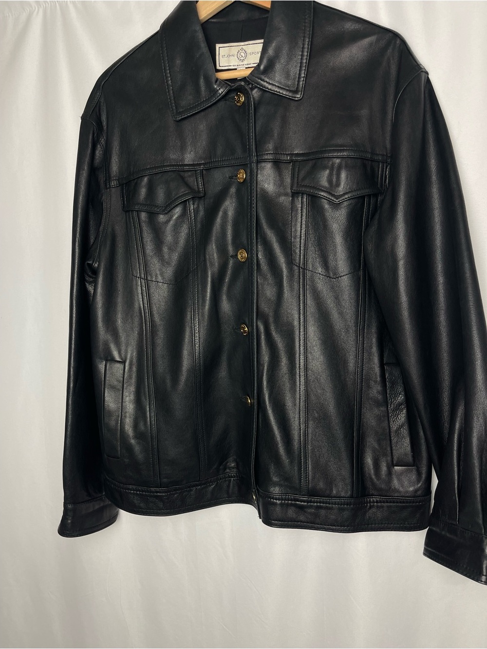 ST JOHN Leather size M Jacket Black made in USA